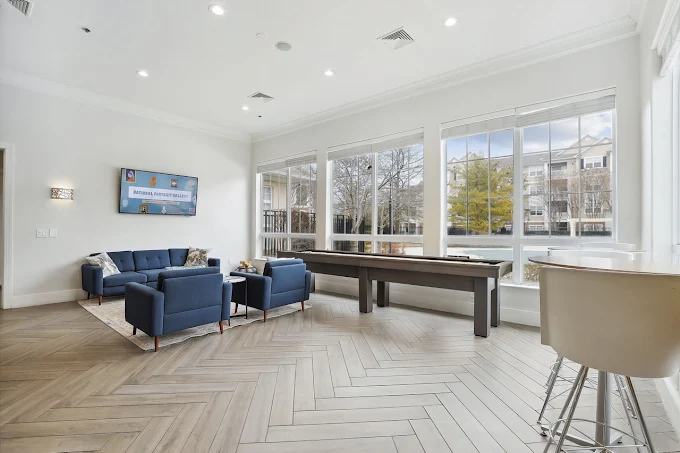 Resident lounge with shuffleboard