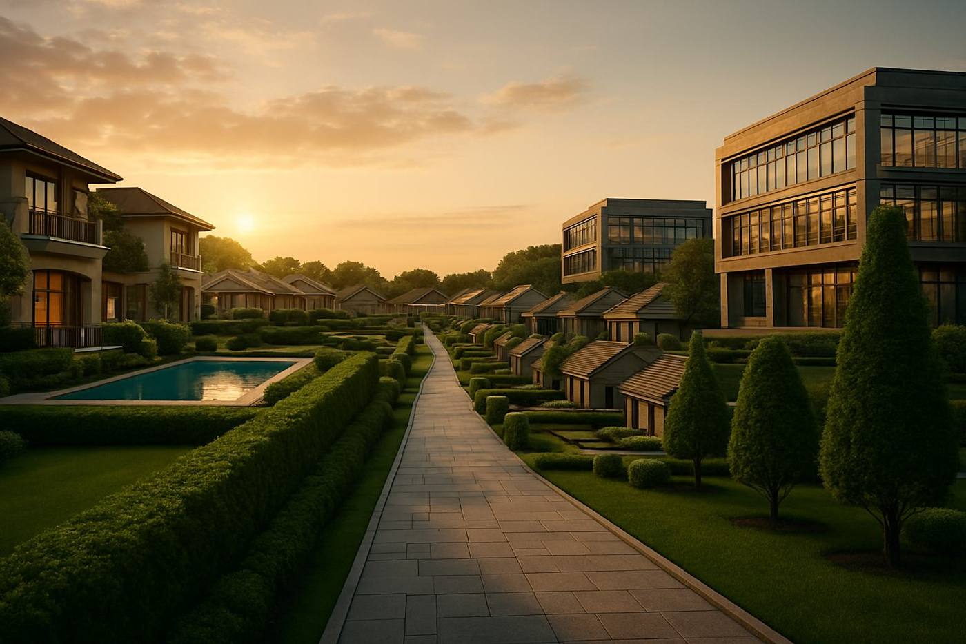 Rendering of Triumph Paradiso villas at sunset